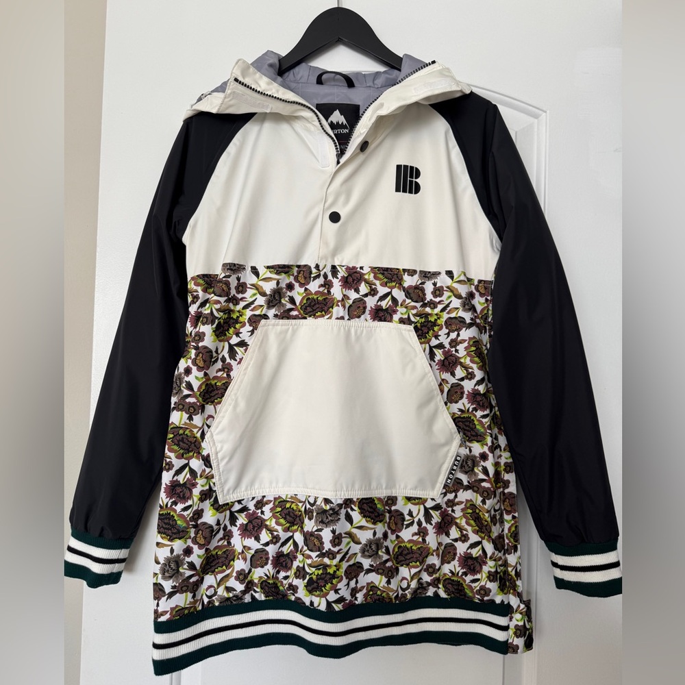 Burton Black, White and Floral Weather Resistant Pullover Jacket, secret pockets